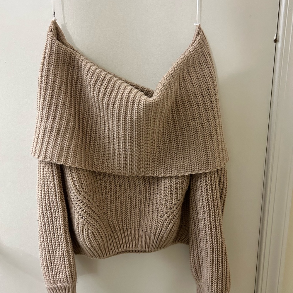 Lulu's Light Pink Off-the-Shoulder Sweater with Ribbed Knit